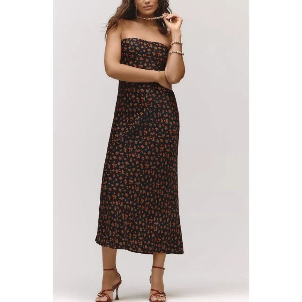 Anthropologie The Tilda Slip Dress Strawberry Print Bias Cut Size M